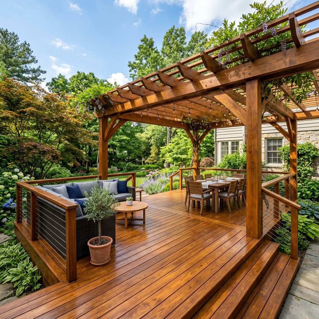 Stained deck and fence